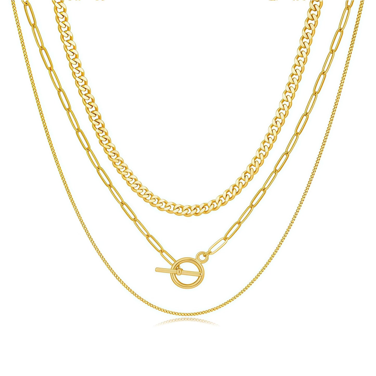 YOIHUR Gold Layered Necklaces for Women, 14K Gold Plated Dainty Necklace Chain Choker Necklaces Herringbone Necklace Set Gold Jewelry Gift for Women