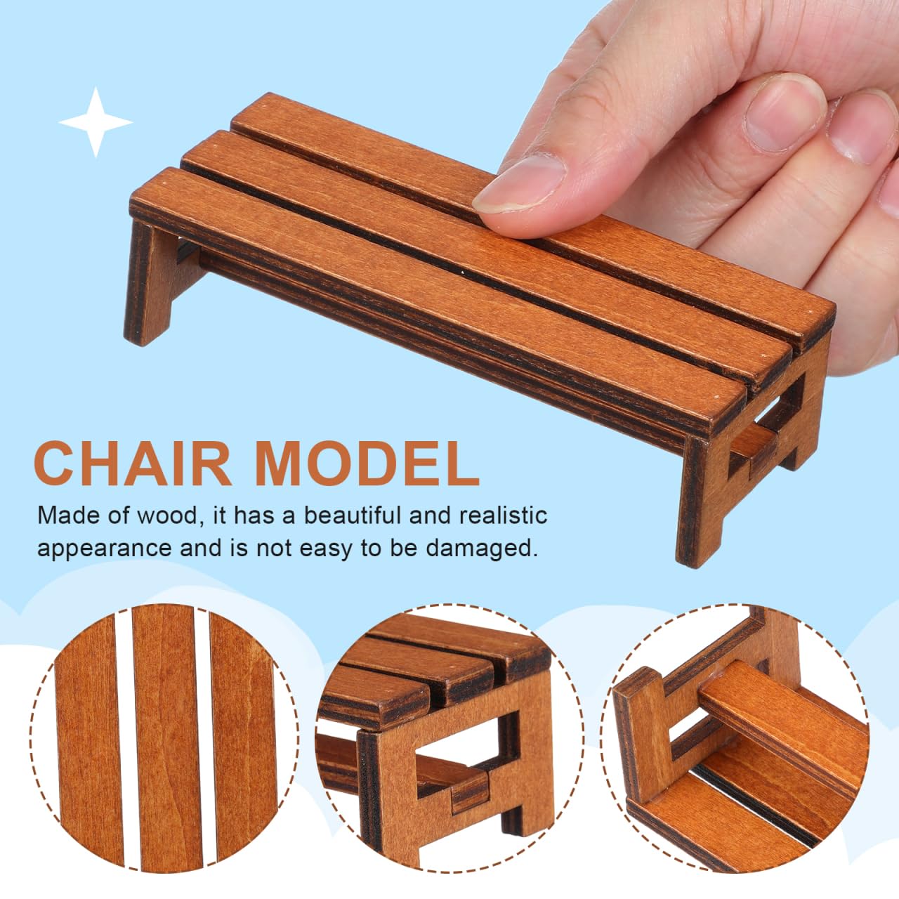 Garneck 2 Pack Miniature Wooden Benches for Dolls: 1:12 Tiny Fairy Garden Bench Figurines Dollhouse Furniture Accessories for Crafts Mini Park Chair Model for DIY Micro Landscape Scene Bonsai Decor