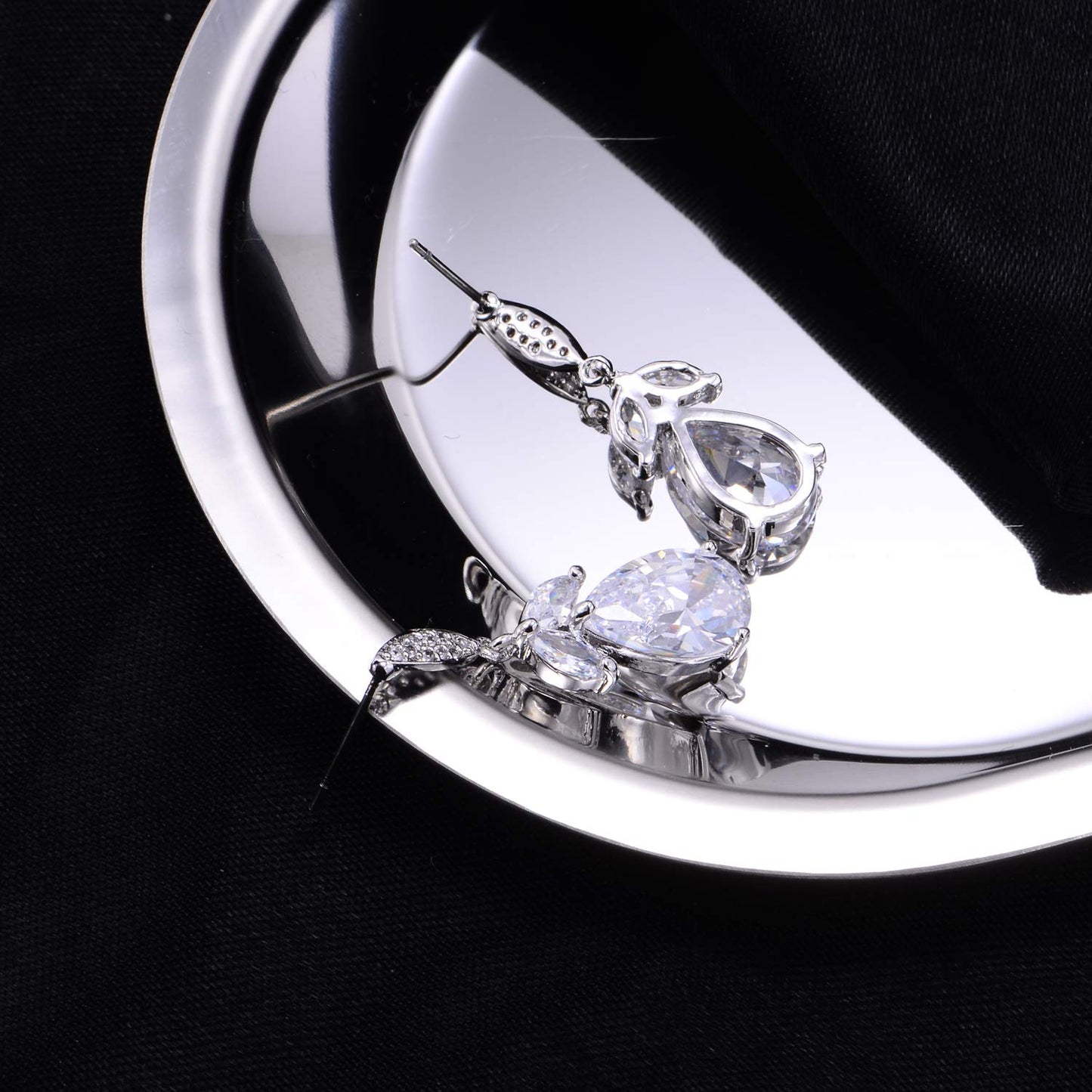 Women's Cubic Zirconia Bridal Earring - Elegant 14k White Gold Plated Teardrop Cluster Floral Leaf CZ Crystal Rhinestone Wedding Bride Bridesmaids Mother of Bride Party Prom