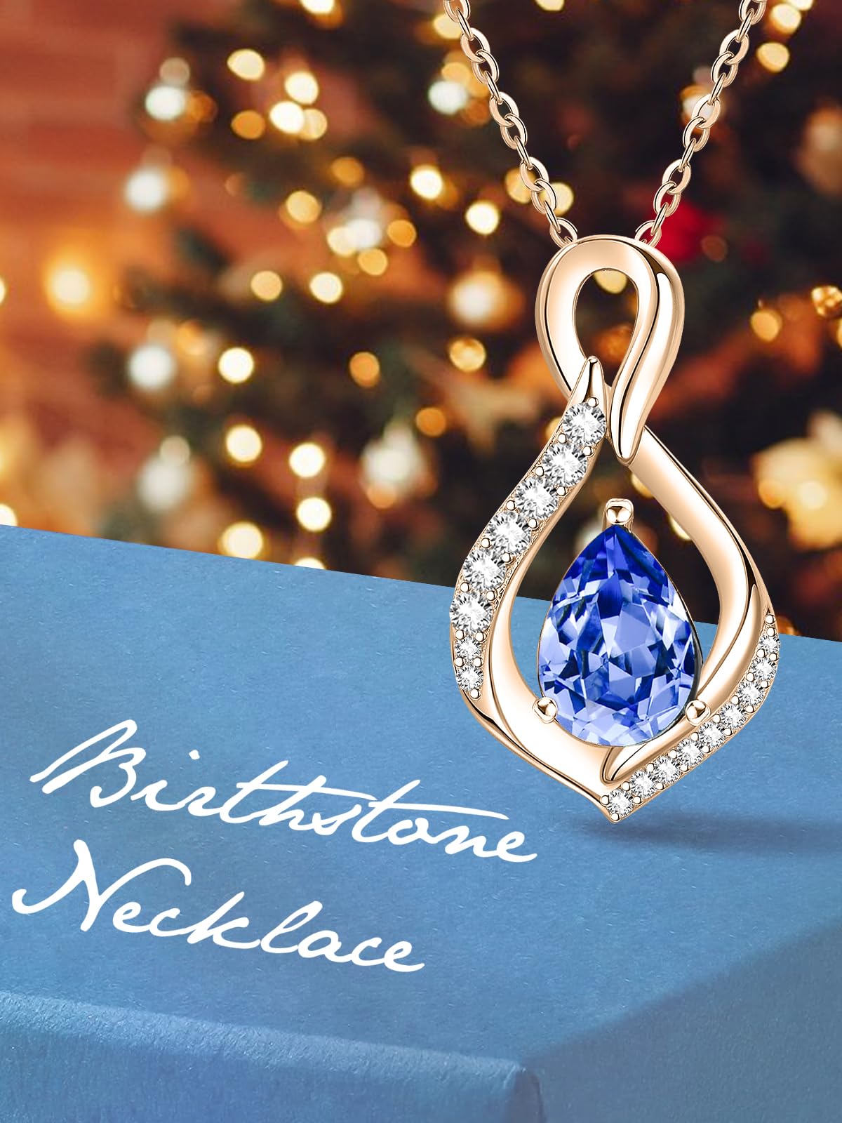 JIYVY32 Blue Topaz Infinity Necklace for Women December Birthstone Necklaces Rose Gold Plating Anniversary Birthday Gifts for Wife Her Mom Girlfriend Birthstone Jewelry Gifts for Women