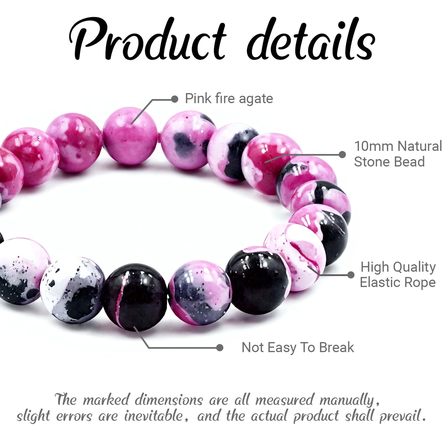 PZTIIY Natural Energy Healing Stone Charm Bracelet 10mm Natural Energy Healing Lava Rock Bracelet - Unisex (Small)