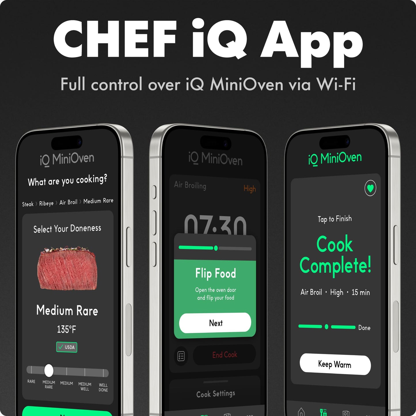 CHEF iQ MiniOven Smart Toaster Oven Air Fryer Combo, 11-in-1 Countertop Convection Oven, Bake, Broil, Air Fry, Broil, Dehydrate, 1750W, 25 Qt Capacity, Fast Cooking with Touchscreen Controls – Black
