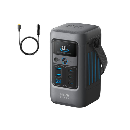 Anker SOLIX C200 DC Power Bank Station with Car Charging Cable, 192Wh Portable Power Station, LiFePO4 Battery, 200W Solar Generator, for Outdoor Camping, Traveling, and Emergencies.