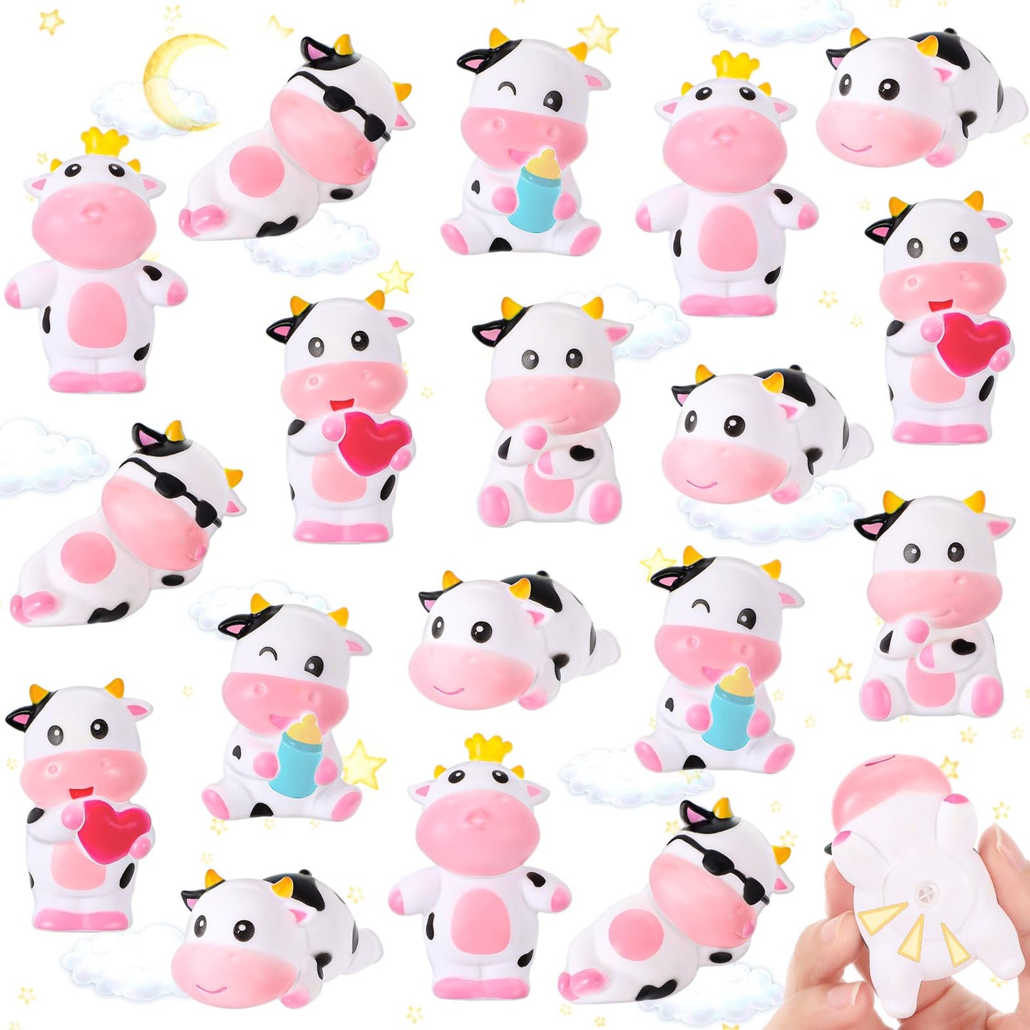 Jenaai 48 Pcs Cute Rubber Cows Bulk Squeak Floating Cow for Kids Bath Toys Rubber Animals Swimming Shower Bathtub Toy Favors for Party Baby Shower Dashboard Decor Carnival Gift