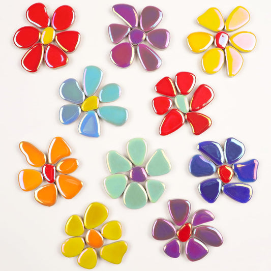 454g (1 LB) Iridesent Random Petal Ceramic Mosaic Tiles for Crafts Bulk Arts Glass Mosaic Pieces Mini Pebble Bulk Broken Ceramic Tiles for DIY Mosaic Making Art Craft (OP900i)