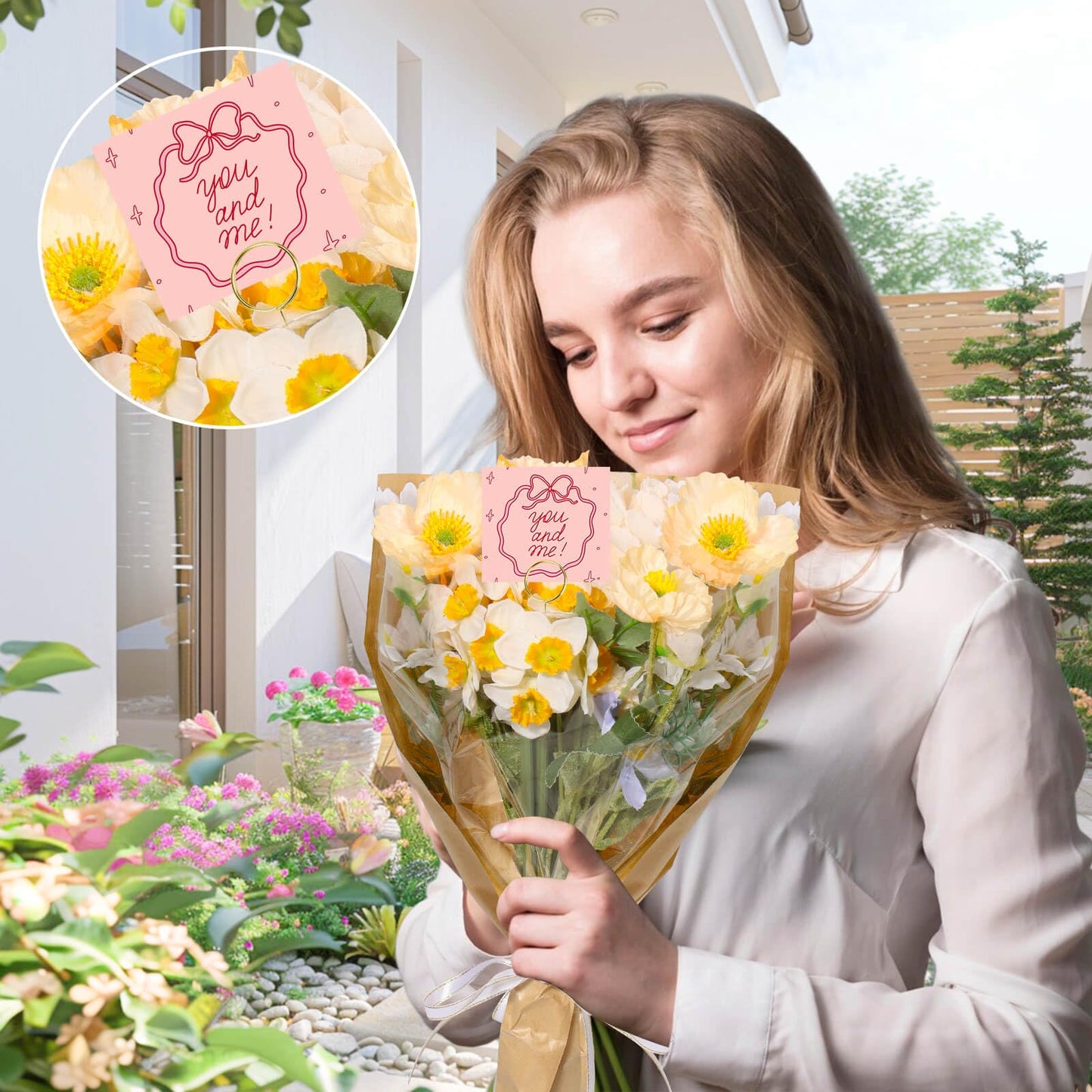cridoz 50 PCS Flower Wrapping Paper Sleeves for Bouquets with 50 PCS Floral Card Holder Picks and Ribbons, Kraft Bouquet Bags for Flower Bar, Mother's Day, Graduation, Valentine, 22 x 14 Inches