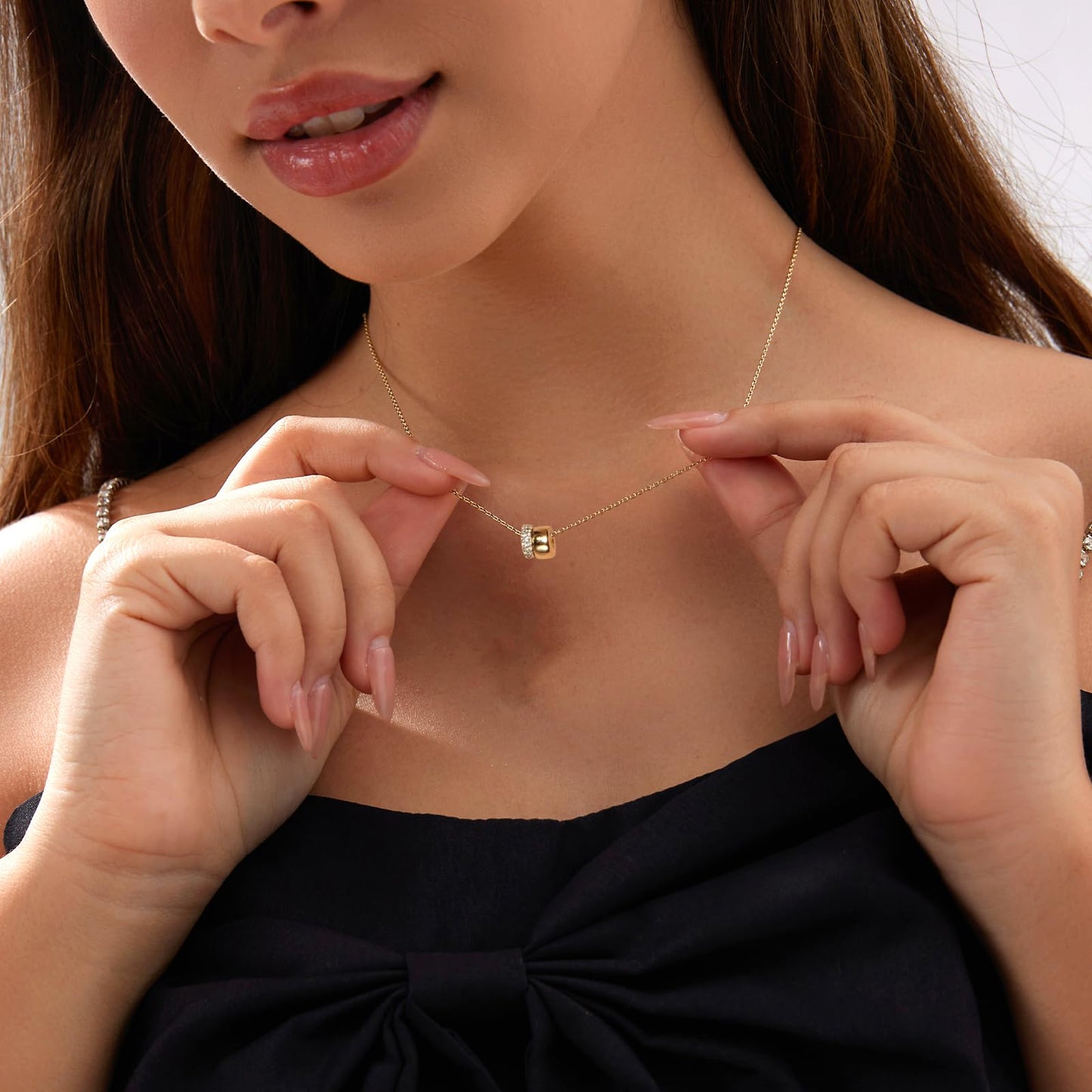 Zeffy Gold Cubic Zirconia Rondelle Necklace for Women Two-Toned Dainty CZ Necklaces Gold Jewelry Gifts