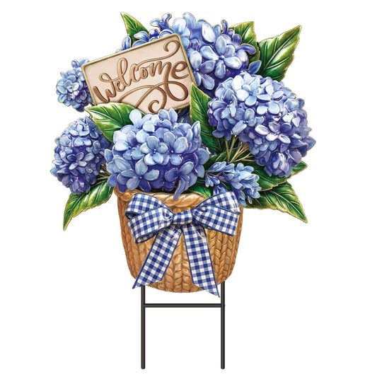 Amyhill Summer Outdoor Decor Hydrangea Metal Garden Stakes 25 Inch Decorative Hydrangea Yard Signs with Stakes Waterproof Floral Lawn Sign Welcome Outdoor Decorations for Patio Porch Lawn Backyard