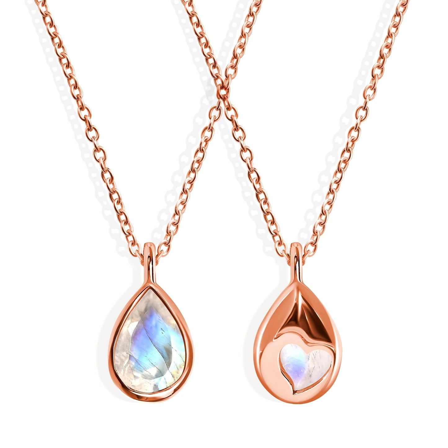 Moon Magic Moonstone Necklace - Hidden Heart / 925 Sterling Silver - 18k Rose Yellow Gold Rainbow Moonstone Necklaces for Women/Authentic Crystal Jewelry