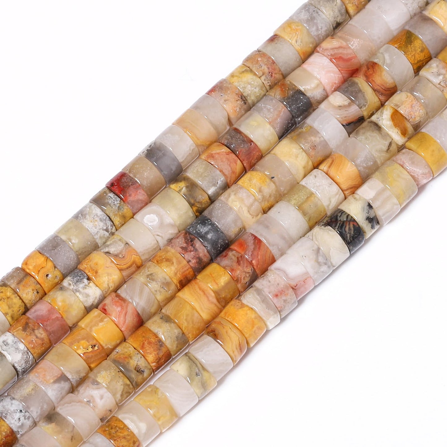 NITOPUPU 150Pcs 4×2mm Natural Crazy Lace Agate Spacer Stone Beads for Jewelry Making Supplies, Loose Semi Flat Round Gemstone Tube Beads for Bracelets DIY Crafts
