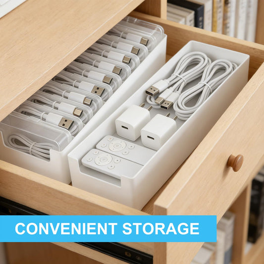 4 Sets Cable Organizer Storage Box with 11 Clear Switch Case Desktop Cable Management Box Power Cord Organizer Stackable Cords Storage Organizer for Office Home Desk Accessories Stationery Supplies