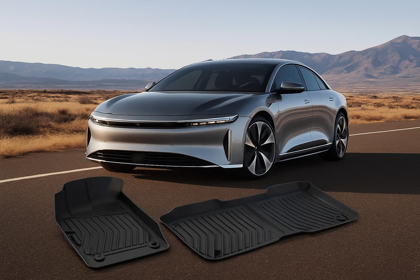 Floor Mats Car Mats for 2025 Lucid Air (Touring/Pure w/Anchor Posts Only) – Custom Fit All-Weather TPE Car Mats, Laser-Measured Full Set for 1st & 2nd Rows, Max Coverage, Durable, Odorless Car Mats