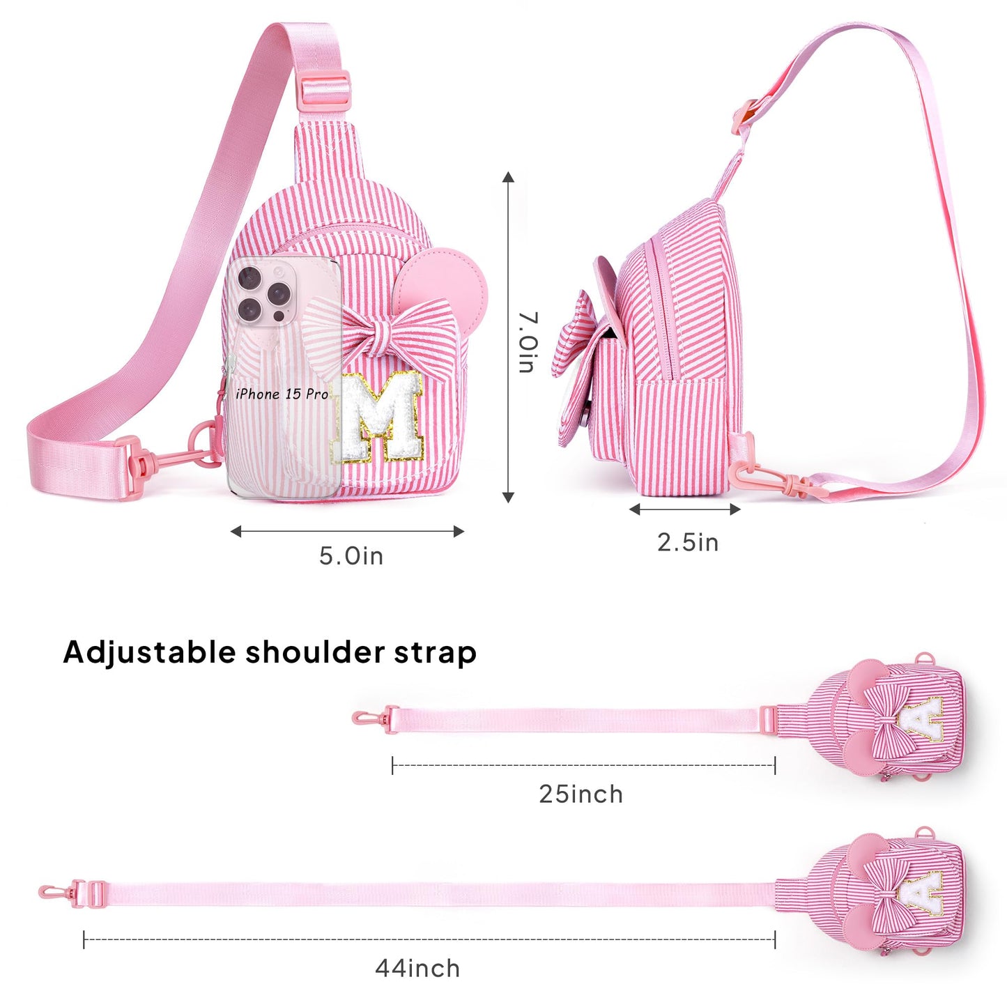 QLOVEA Birthday Gifts for Girls Kids, Personalized Small Initial Pink Sling Bag for Kid Girls | Small Initial Monogram Fanny Packs Crossbody Bag Purse for Girl Kid Year Old Birthday Gifts (Pink A)