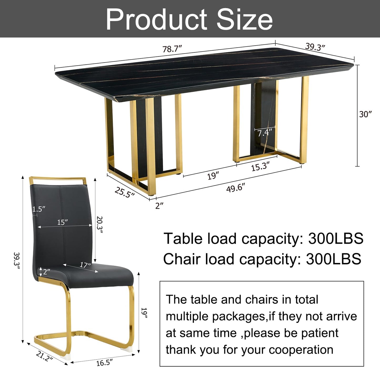 hohoedc 79'' Modern Dining Table Set for 8, Black Kitchen Table with 1.8" Thick Faux Marble Top & 8 PU Leather Chairs, Luxury Dining Room Furniture Set for Kitchen/Dinner Room