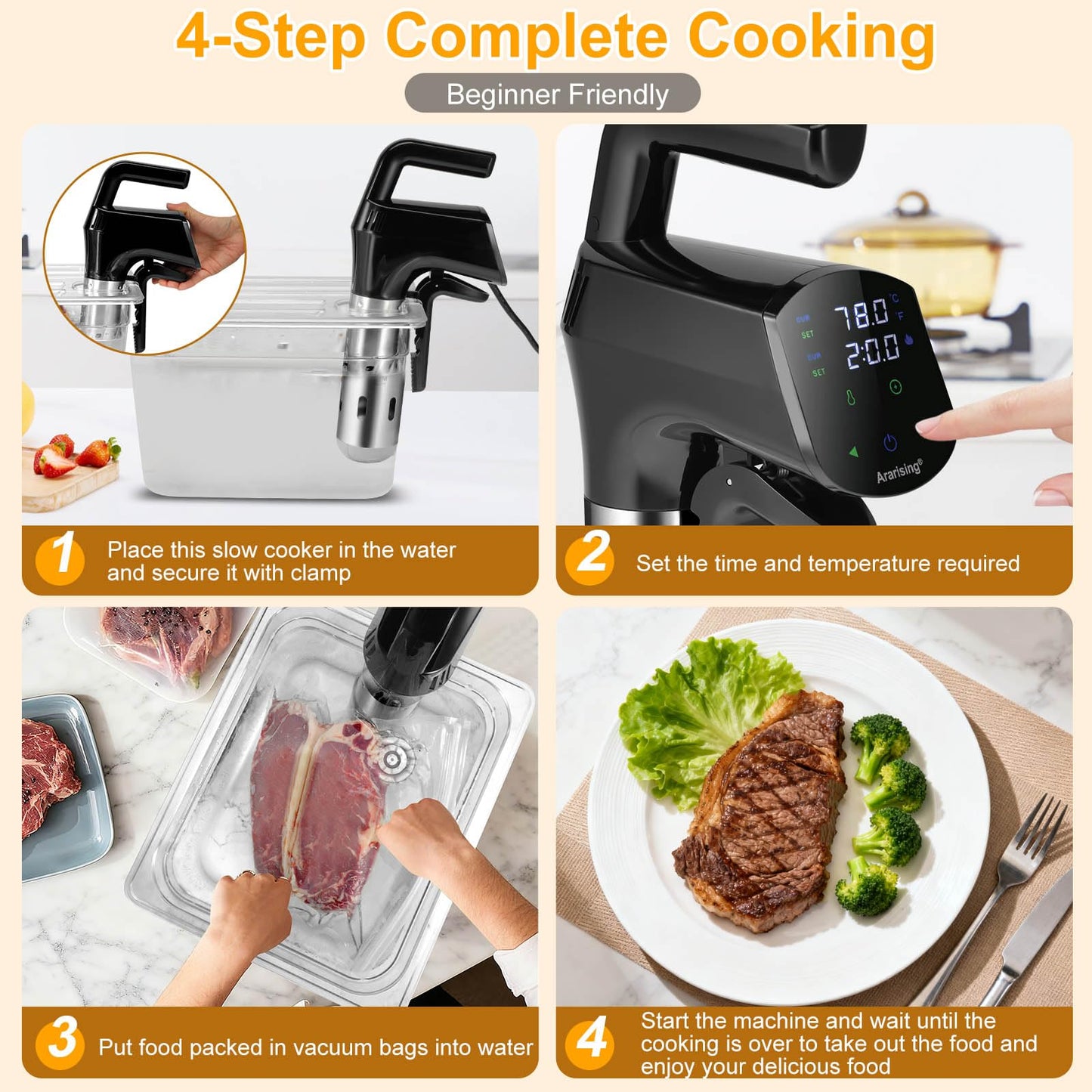 Sous Vide Cooker 2.4G WIFI, Sous Vide Machine with 30 Preset Recipes on APP & Calibration Function, 1300W Ultra-Quiet Immersion Circulator, Accurate Temperature and Time, Fast-Heating with Timer