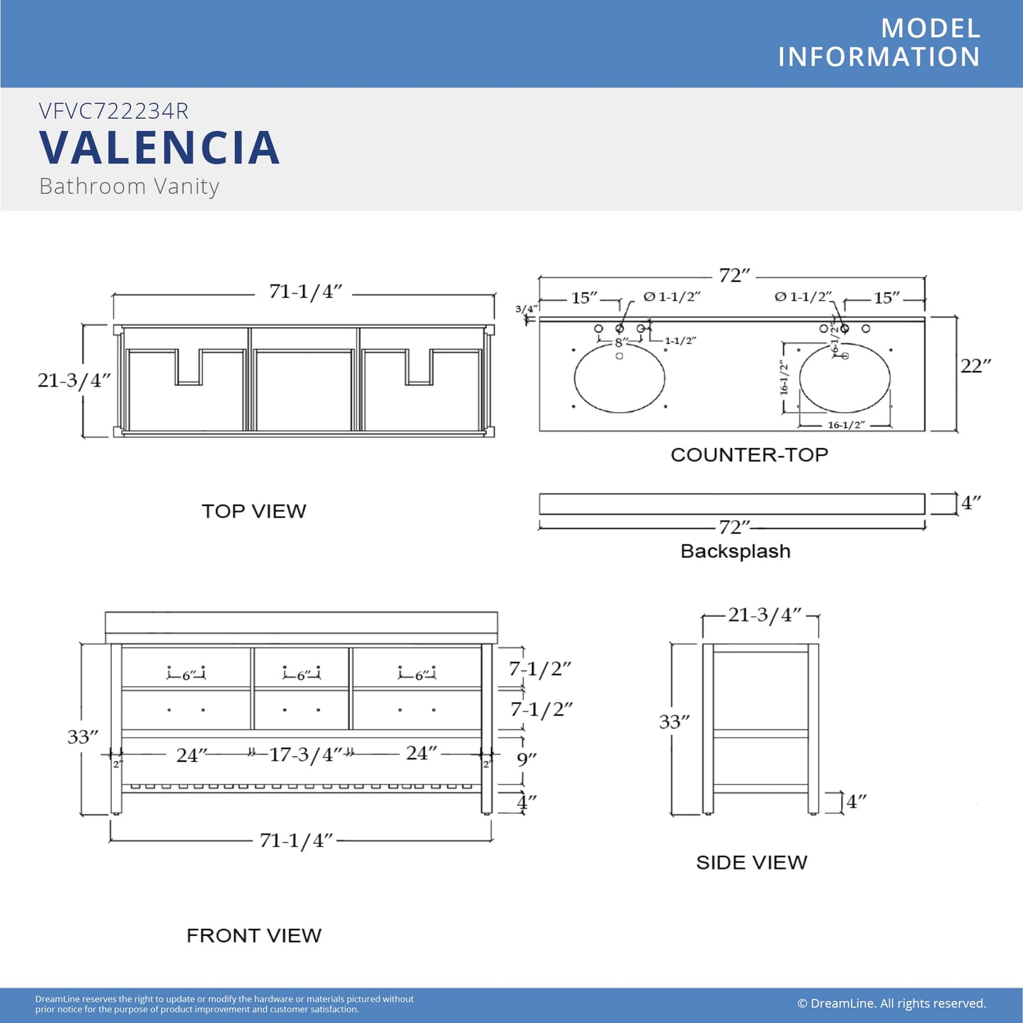 Valencia 72 Inch Oak Double Sink Bathroom Vanity