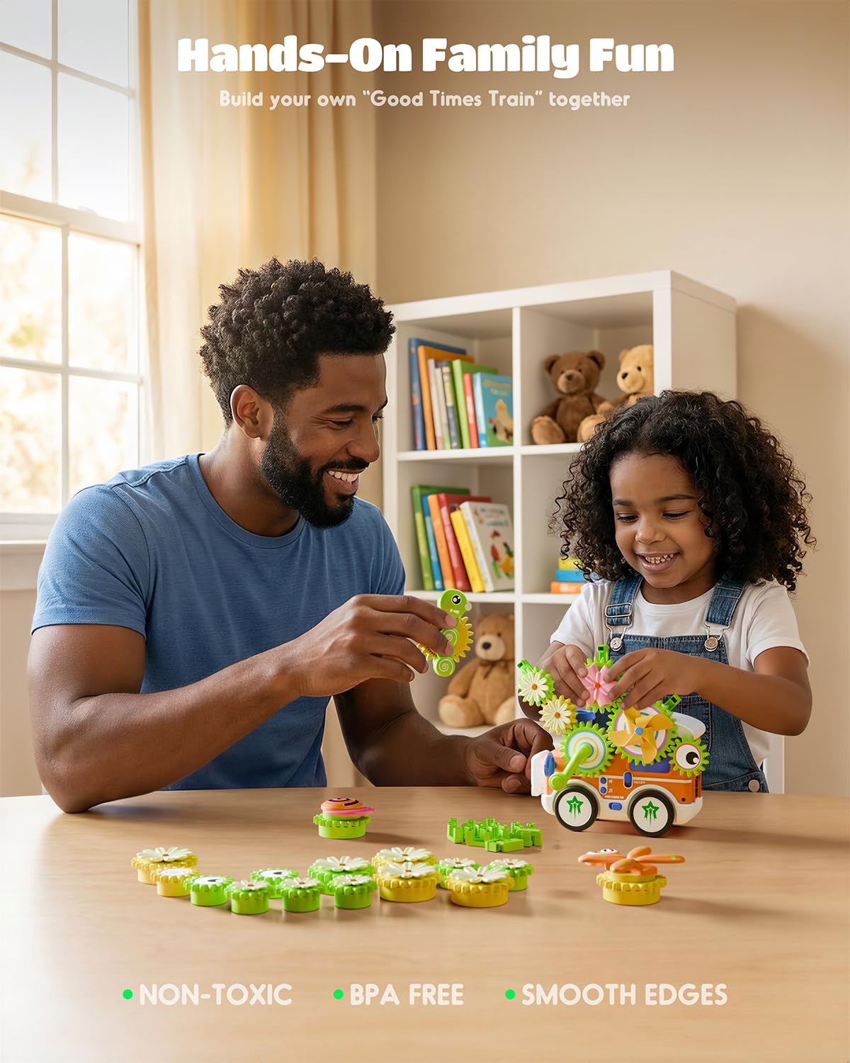 LIGHTDESIRE Montessori Toys for Toddlers 3 4 5 6 Years Old,Musical Baby Toy Train Electric Rotating Gear Flower Building Toddler Learning Toys,Stem Toy DIY Assembly Birthday Gifts Baby Boy Girl,Orange