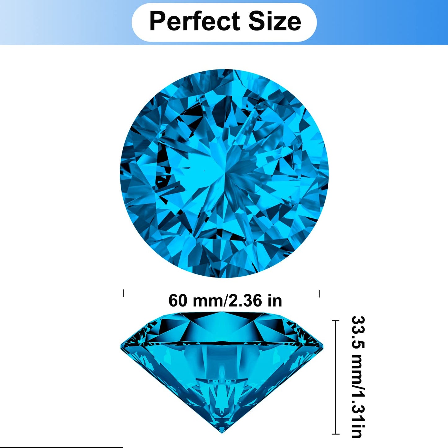 60mm(2.36 in) Large Crystal Diamond Paperweight with Stand Jewels Wedding Decorations Centerpieces Home Decor (60mm, Light Blue)