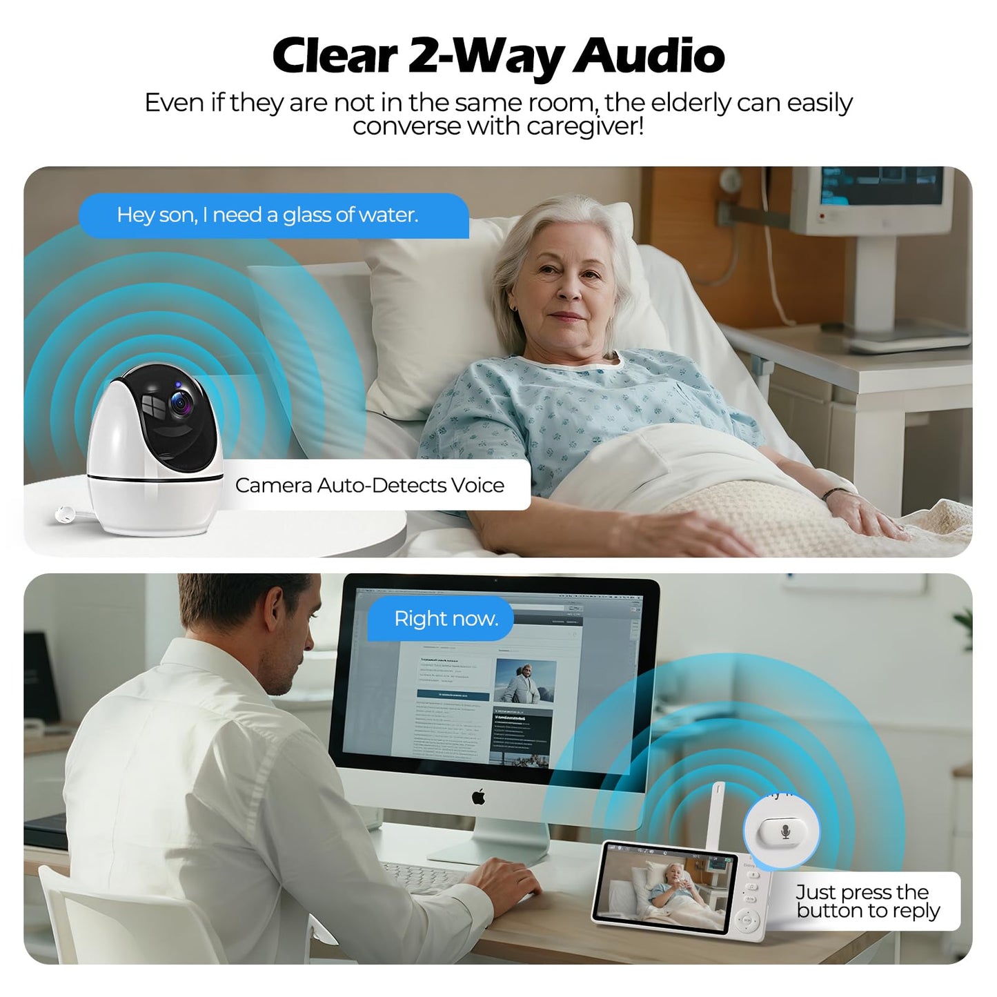 JEMXITG Elderly Monitor with Camera and Audio, Two-Way Talk Baby Monitors for Elderly Care, Call Button, Med Reminder Camera for Elderly Monitoring, for Seniors, Dementia Patients (No WiFi)
