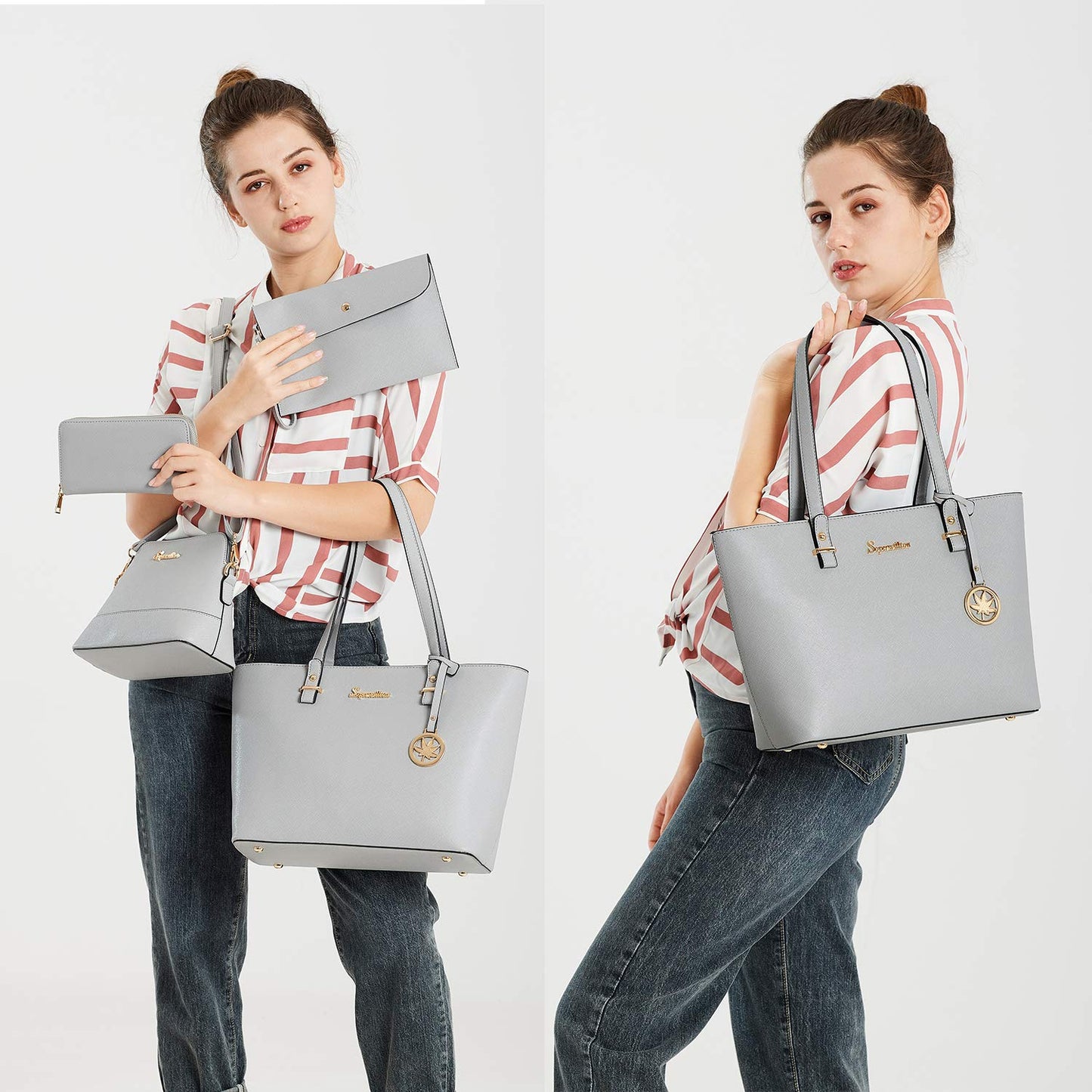 Soperwillton Handbags and Purses for Women Shoulder Tote Bags Top Handle Satchel Purse Set 5pcs