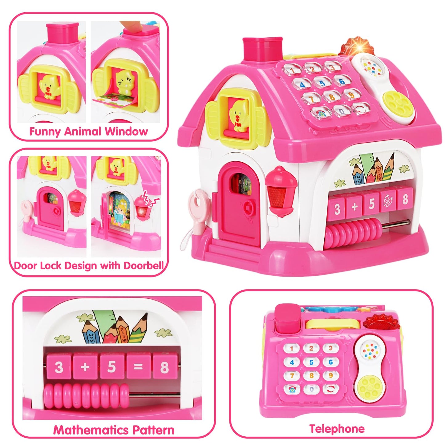 Toys for 1+ Year Old Girl Gifts: Montessori Musical Toddler Toys Age 1-2 - 8-in-1 Multi-Functional House Educational Baby Girl Toy 12-18 Months - First Birthday Gift for 1 2 Year Old Girls Boys Kids