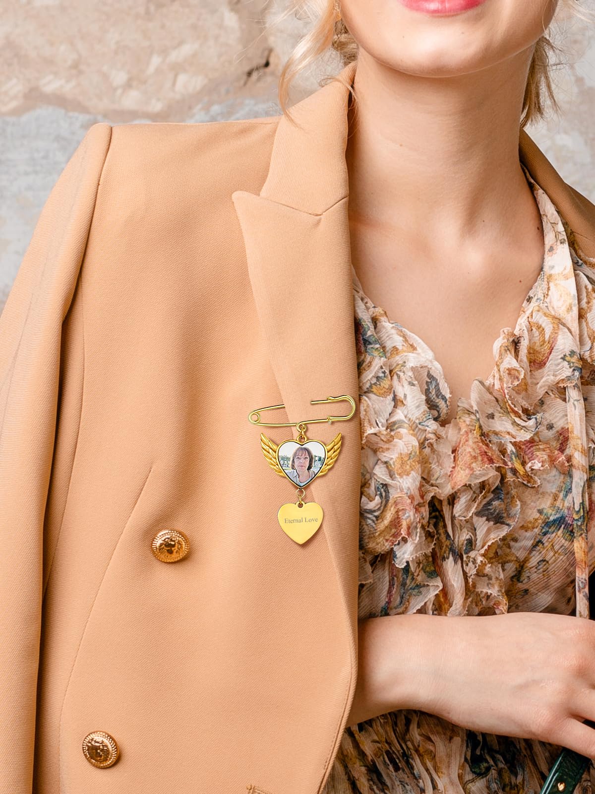 Custom4U Brooch with Angel Wing Heart Shaped Pin for Wedding Graduation Engagement