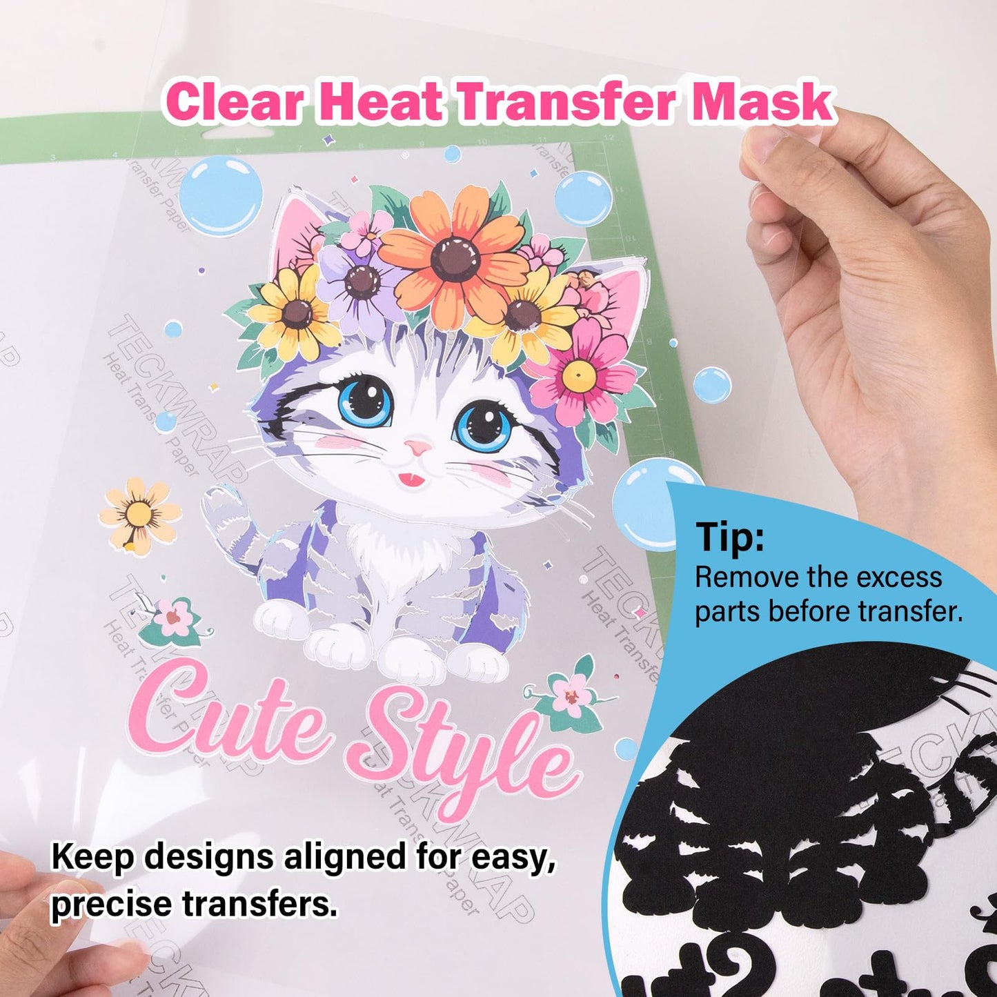 TECKWRAP Heat Transfer Mask for Heat Transfer Paper for T-Shirts 1 roll, 11.7" X 170" Masking Film Clear Iron on Transfer Tape for HTV Printable Heat Transfer Vinyl