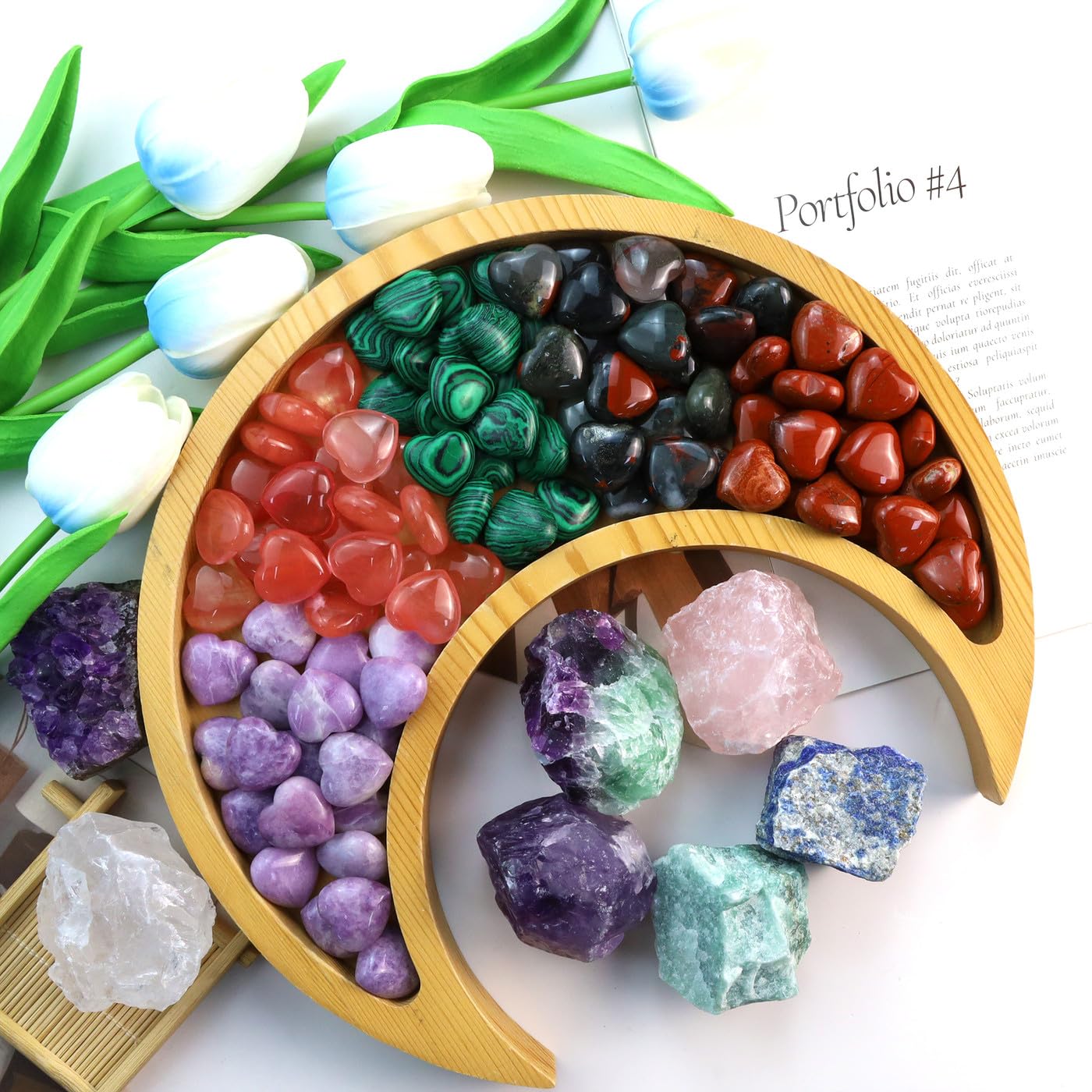 QINJIEJIE 10PCS African Bloodstone Heart Crystals Thick Stones Love Shaped Gemstones Pocket Palm Crystal Bulk Polished Thumb Gem Set Wholesale Worry Stones Spiritual Reiki Energy Gift for Women Men