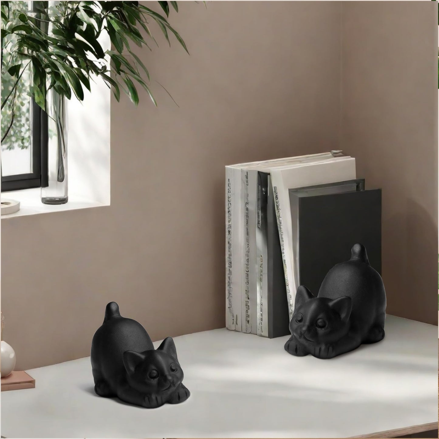 NUKAYAI 2" Black Cat Statue Obsidian Crystal Cat Decor Figurines Carved Room Decor for Desk Lazy Sculpture Handcrafted Healing Stone Natural Gemstones Spiritual Gifts for Cat Lovers