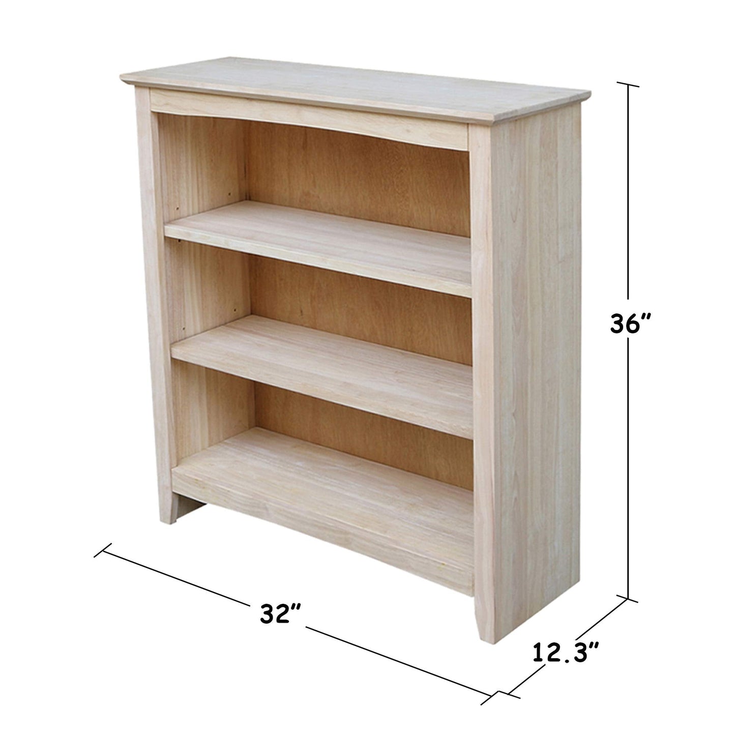 International Concepts Shaker Bookcase, 36-Inch High, Solid Parawood, Unfinished