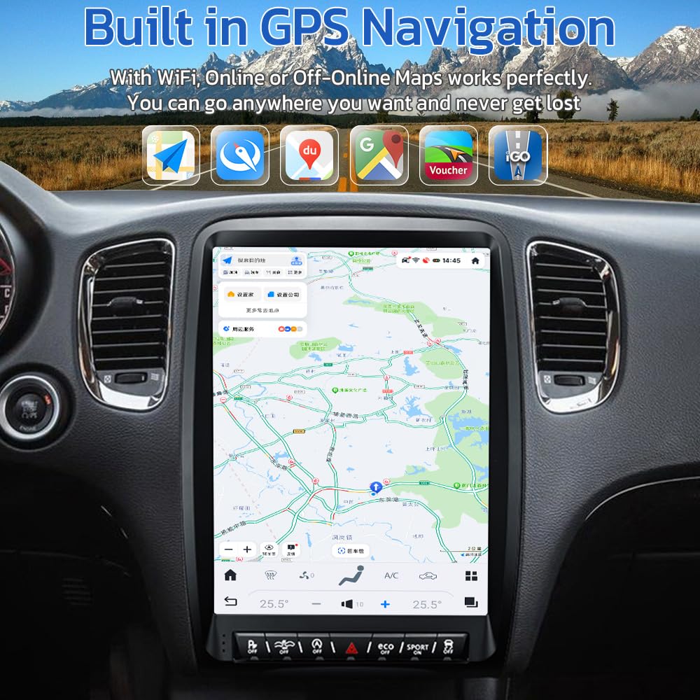 14 Inch Touch Screen Android 13 Car Radio for Dodge Durango Stereo Upgrade Tesla Style Head Unit Multimedia Player Android Auto Carplay GPS Navigation (2014-2020 Year)