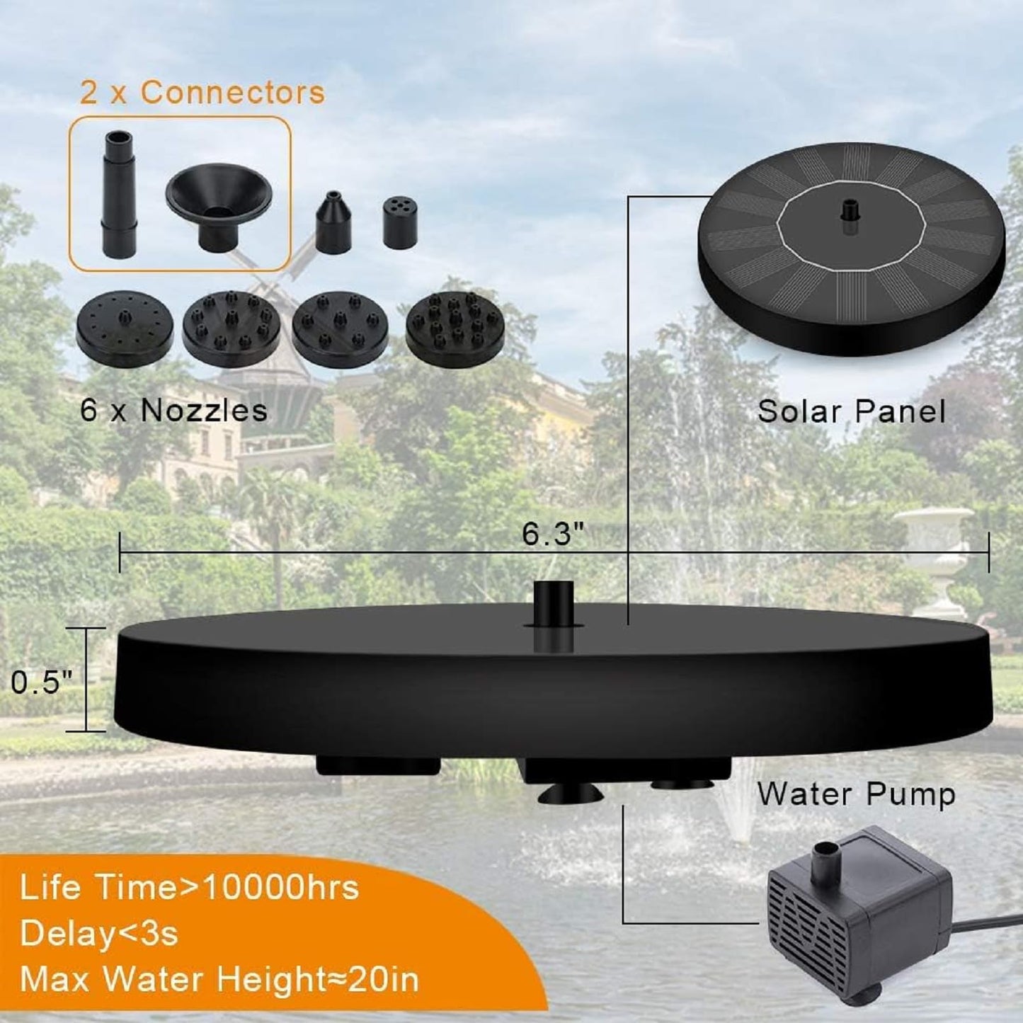 Joyday Solar Fountain, Bird Bath Fountain Pump with 8 Nozzles, Floating Solar Powered Water, Outdoor Freestanding DIY Submersible for Pond Pool Patio Garden Fish Tank, Aquarium Decor