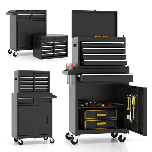 ARNOT 2-in-1 Rolling Tool Chest with 5 Drawers, Heavy-Duty Metal Tool Box with Wheels, Detachable Top Tool Box & Rolling Tool Cabinet for Garage, DIY (5-Drawers, Black)