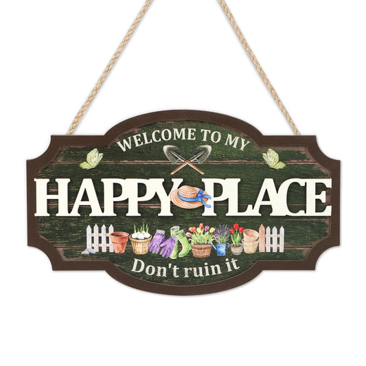 HOURIA 3D Welcome to My Happy Place Don't Ruin it Sign for Patio Yard Garden Decor,Funny Garden Signs for Outside,Gardening Gifts for Gardeners Women Men,Plant Lover Gifts