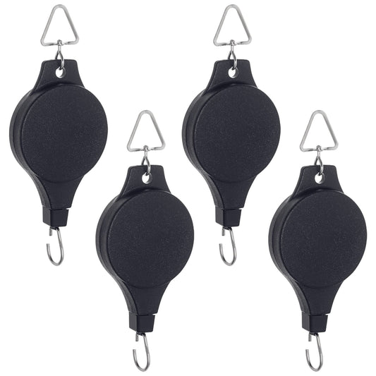 4 Pack Plant Pulley Retractable Hanger, Easy Reach Plant Pulley Adjustable Height Wheel for Hanging Plants Heavy Duty, Indoor Outdoor Plant Hanger for Garden Baskets Pots & Birds Feeder - Black