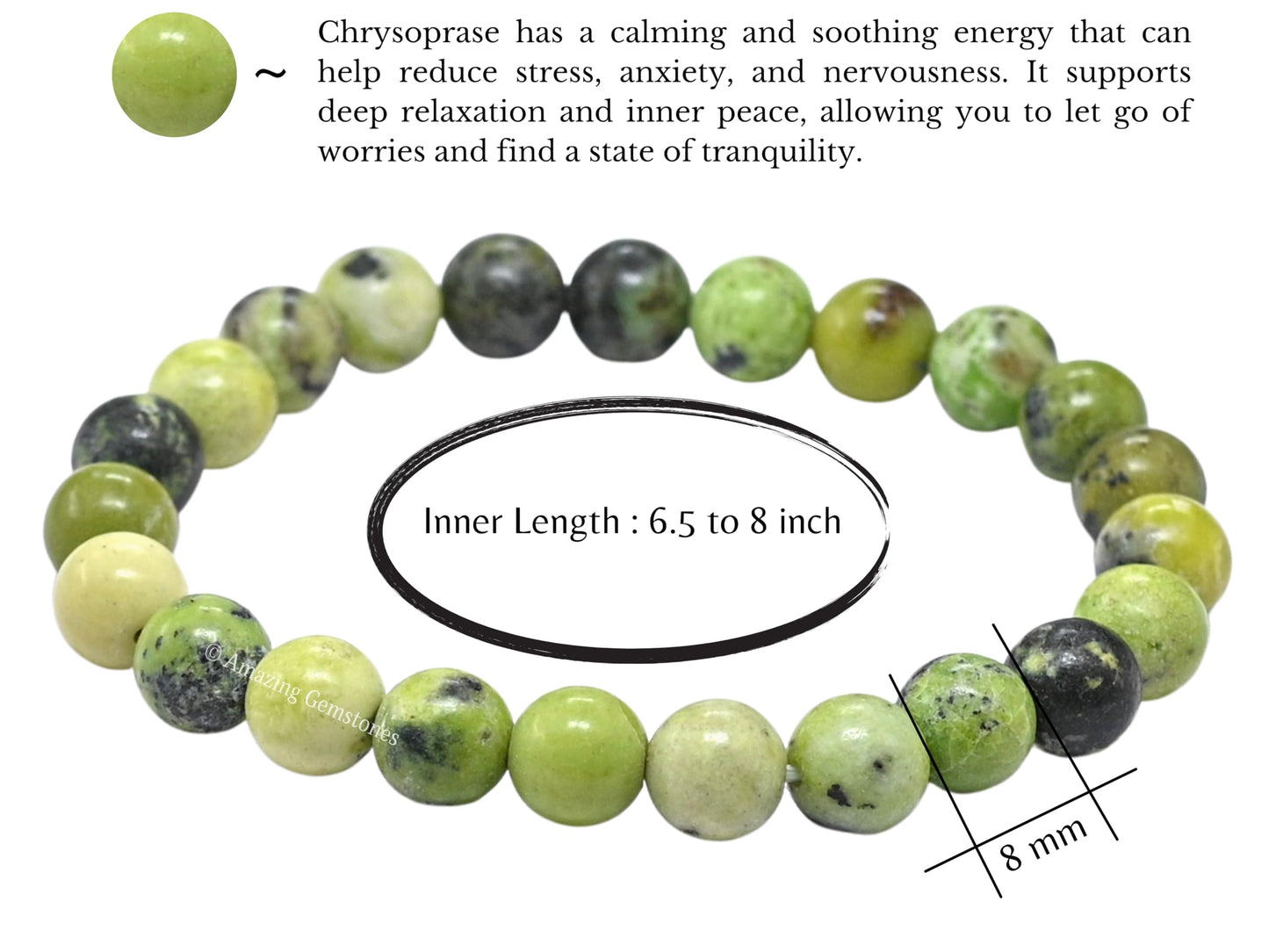 Amazing Gemstone Crystal Bracelet for Women Men's Gifts - Protection Healing Crystal Bracelet - 8mm Gemstone Beaded Stretchable Bracelet Pulseras Para Hombres Mujer Stocking Stuffers Mothers Day Gift (Chrysoprase)