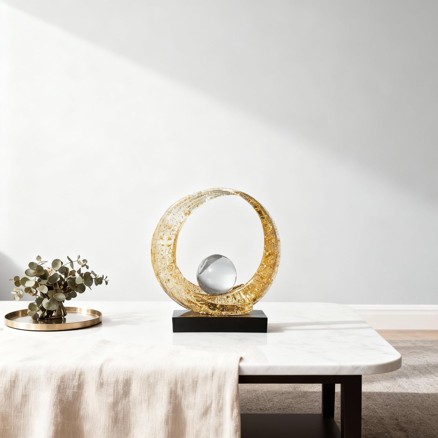 XYQXYQ Golden Wave Resin Origami Statue Modern Abstract Home Decoration Emphasizes Abstract Office Desk Center Art Statue Table Family Bedroom Living Room Golden Stripe Decoration (A-White Gold)