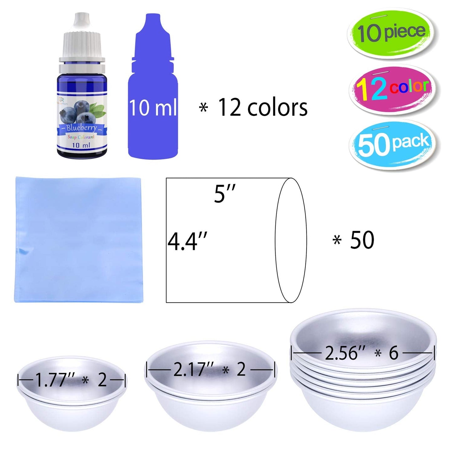 Bath Bomb Mold Set with Soap Colorant, Shrink Wrap Bags - Skin Safe Food Grade Soap Dye for Bath Bomb Making Supplies Kit - Liquid Dye for CP M&P Soap Coloring, Crafts - with Instructions Adult Hobby