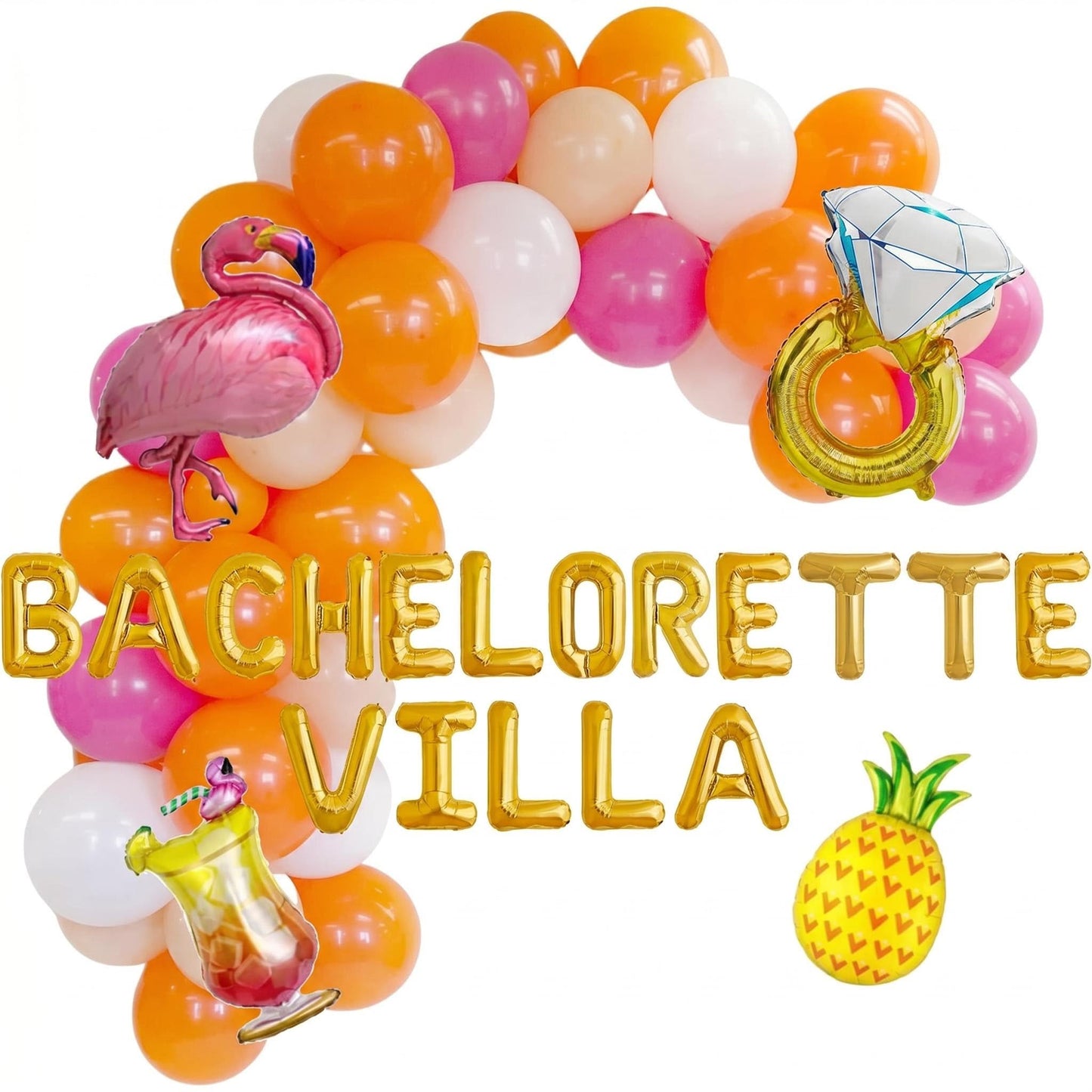 Bachelorette Villa Party Decorations Kit - Tropical Island Theme Balloon Banner with Flamingo, Pineapple, and Giant Ring Balloons - Beach Bridal Shower, Luau Party Supplies, Hot Bride Summer Backdrop