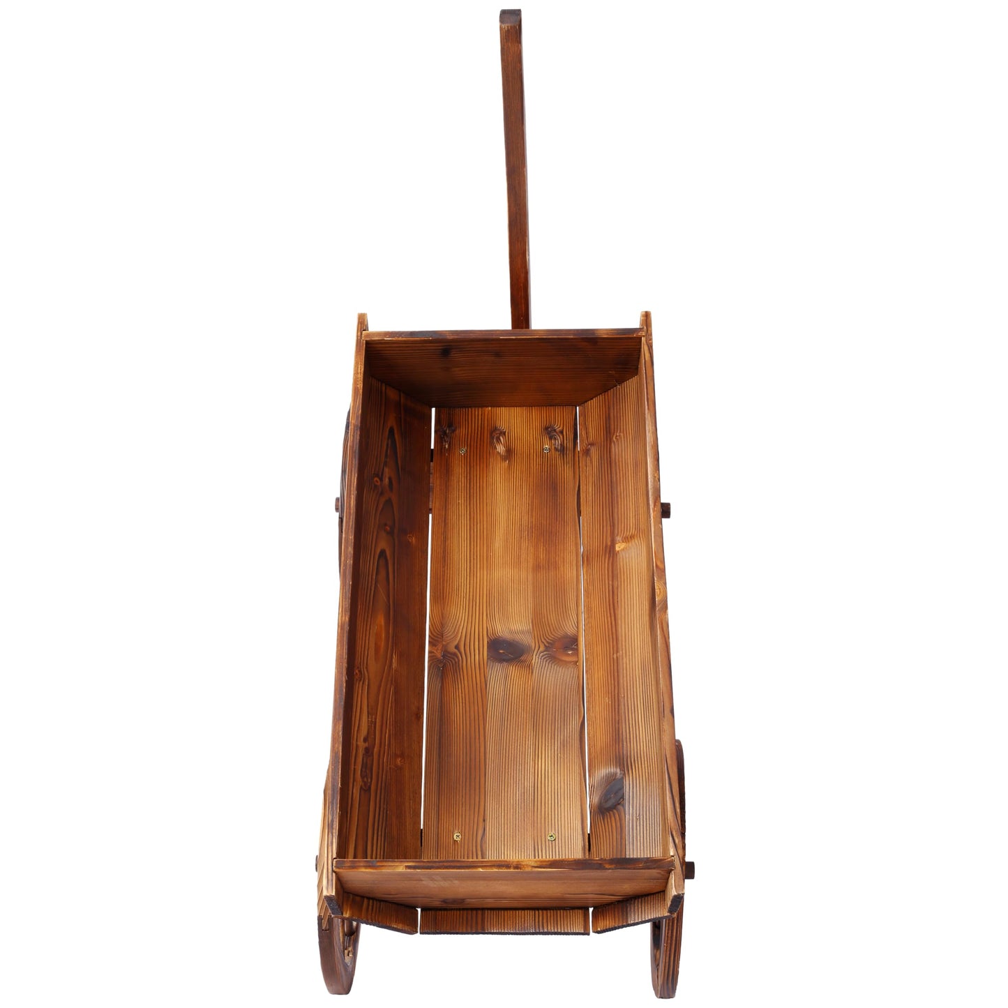 LifeSky Wooden Garden Cart Planter Wagon: Rustic Solid Wood Construction with Four Wheels & Handle - Farmhouse Style Outdoor Decor for Patio Garden Design & Plant Display