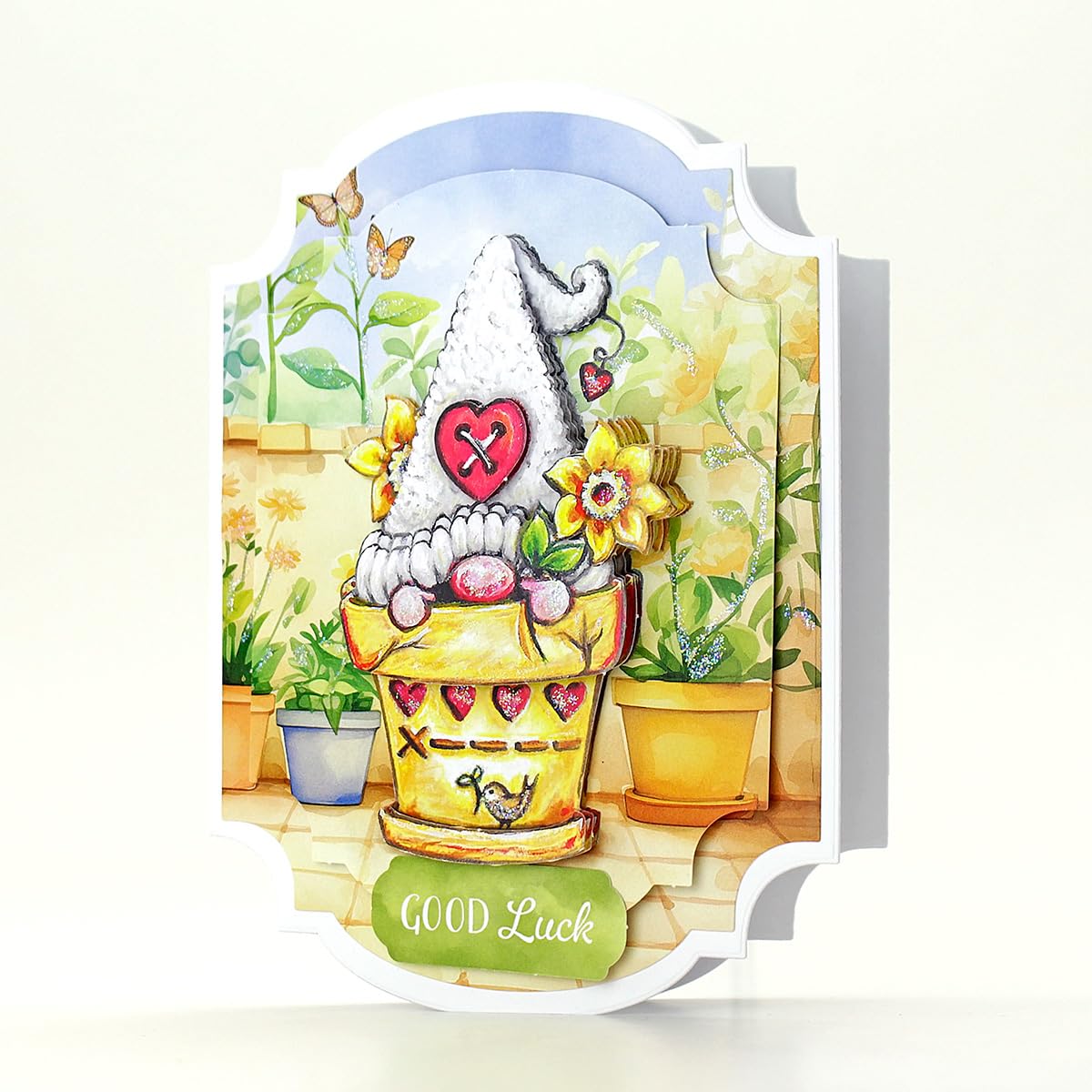 Katy Sue Garden Gnomes Die-Cut Decoupage Pack. 12 Sheets of Gnome, Gonk & Garden-Themed Die Cuts for Card Making Supplies with Sentiments & Card Toppers on 150 GSM Paper. UK-Made.