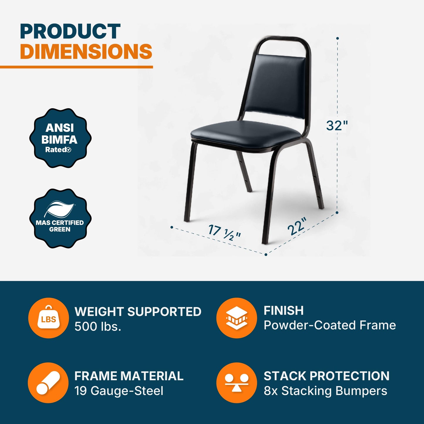 OEF Furnishings OEF9100 Series Banquet Chairs Premium Commercial Seating (4 Pack, Vinyl, Midnight Blue, Black Frame)