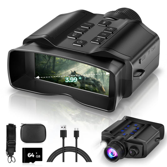 HEXEUM Night Vision Goggles for Adults, 3.99" HD Screen, 10000mAh Rechargeable Night Vision Binoculars with 64GB Card for Hunting Camping Surveillance