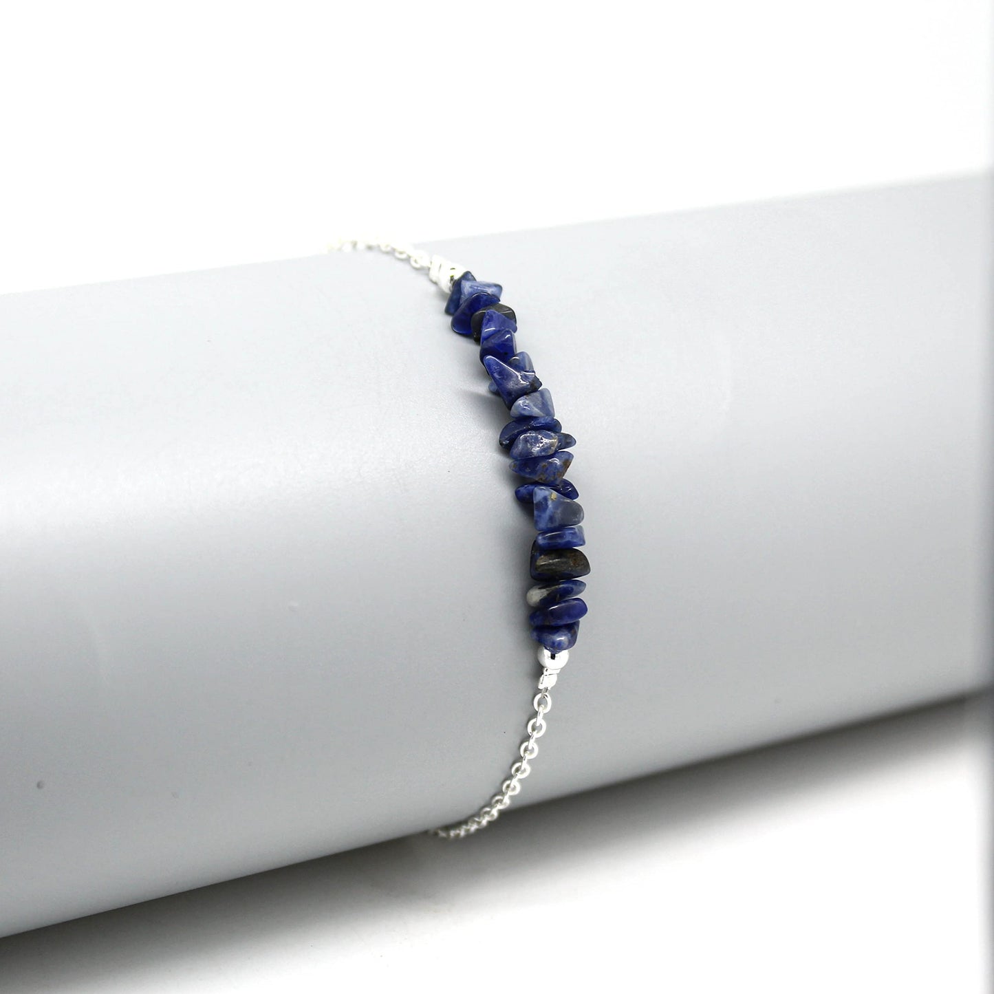 Gempires Natural Gemstone Chip Bar Bracelet for Women, Crystal Healing Bracelet, Multiple Gemstone Options, Adjustable Yellow Gold Plated Chain (7” + 1” Extender), Dainty Stackable Jewelry Gift for Her (Sodalite)