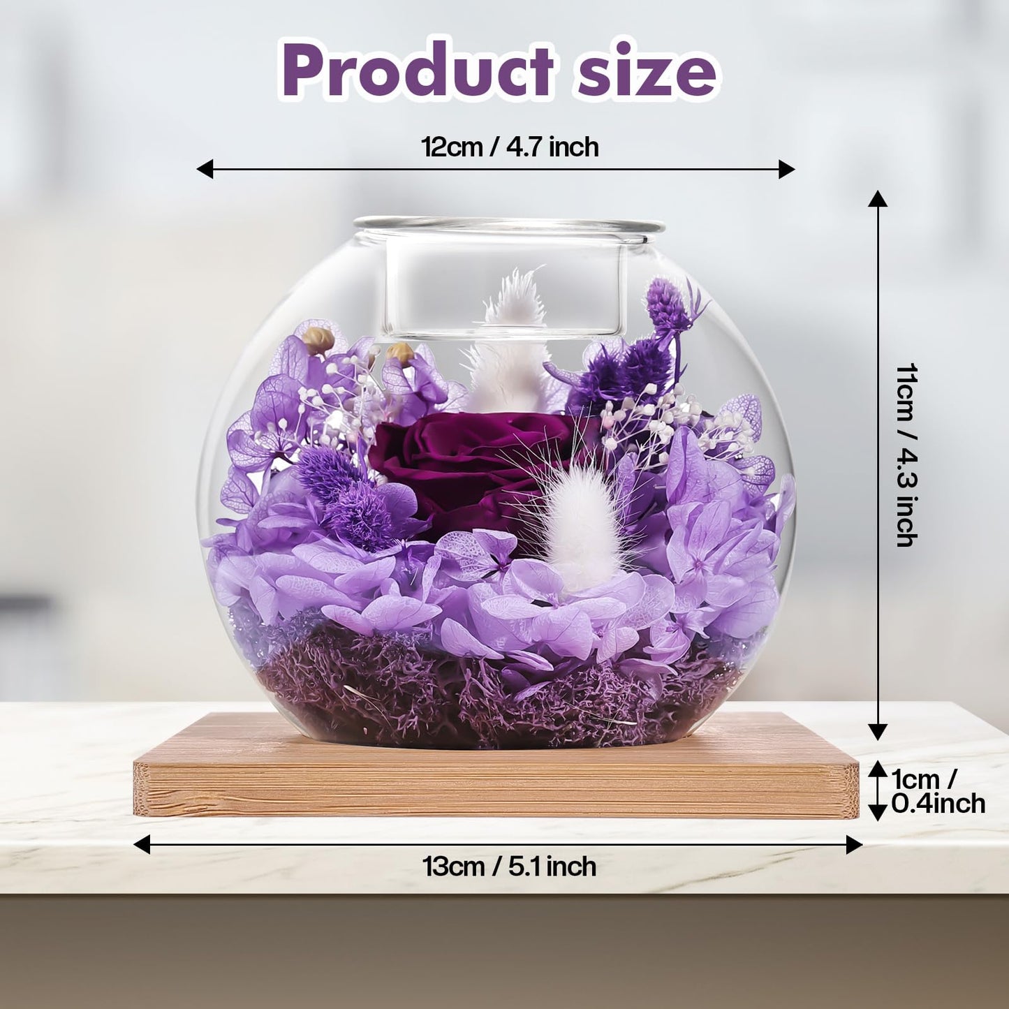 NERCHVO Preserved Rose in Glass Dome with Scented Candles, Romantic Gift for Women, Birthday for Girlfriend, Wife, Mom