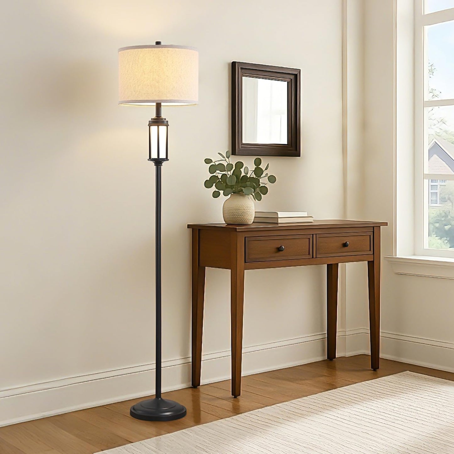 AIEAMPDO 65" Modern Floor Lamp for Living Room with 2 Light Sources, Industrial Black Tall Standing Lamps with Nightlight, Retro Floor Light for Bedroom Office Reading Room, Bulbs Included