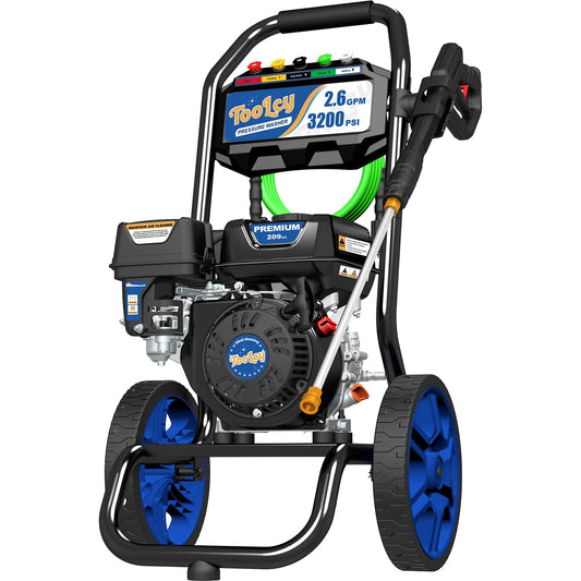 TOOLCY 3200 PSI Gas Pressure Washer, 2.6 GPM Gas Powered Power Washer Reinforced Pump & 209cc OHV Engine, 35FT Pressure Hose, Quick Connect Swivel Pressure Gun, 5 Nozzles for Homes (No Soap Tank)