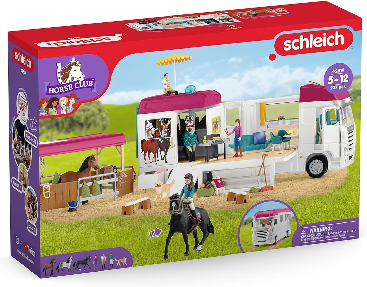 Schleich Horse Club - 227PC Lisa Transporter Playset – Horse Toy Trailer Set with Family, 3 Horses, Dog, Grooming Station & Rooftop Pool for Real Water Play – Realistic Toys for Kids Ages 5+ | 42619