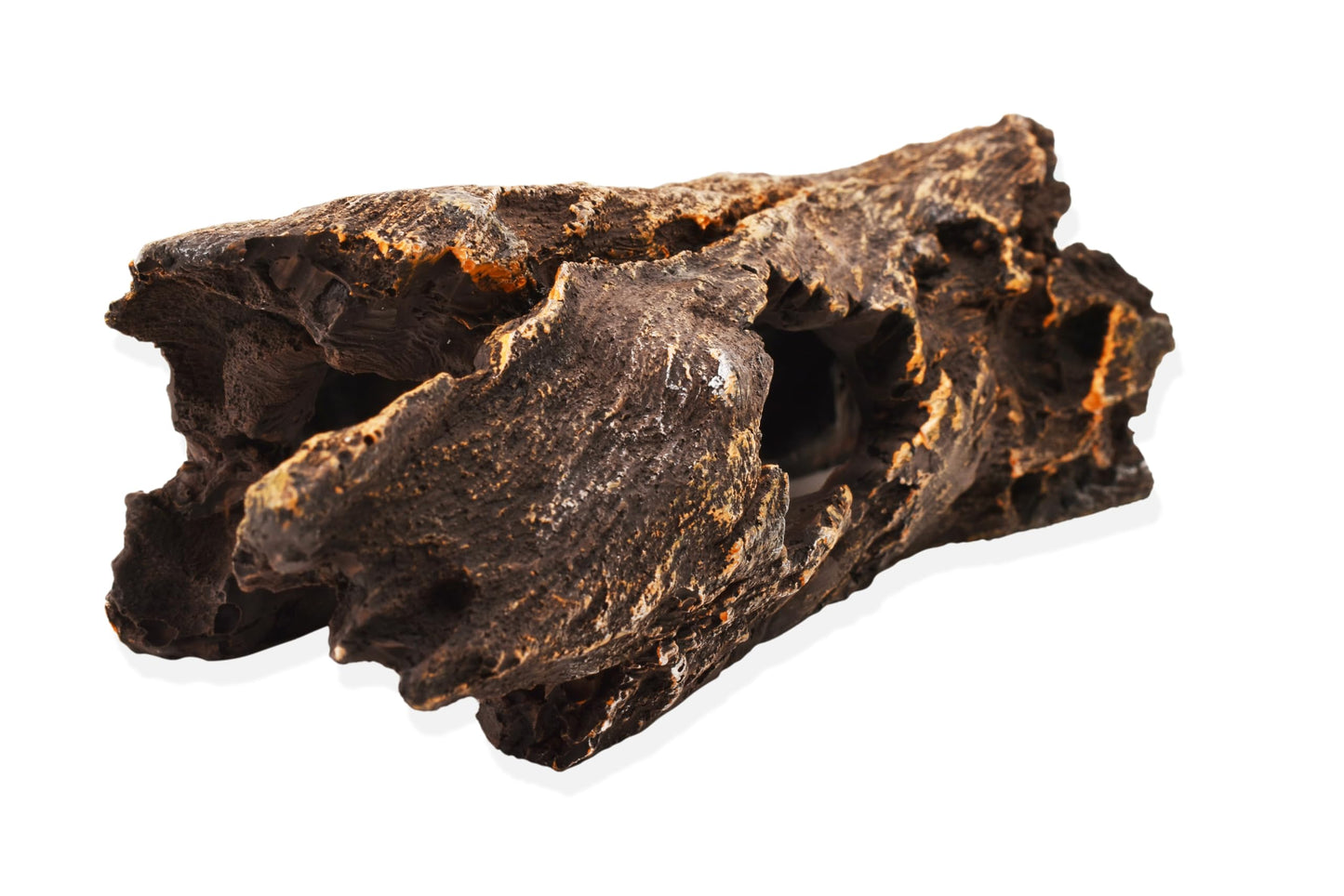 YAKCAM Reptile Hide 10.5 x 2.5 Inch Natural Looking Driftwood Aquarium Cave, Hideout for Amphibians, Lizards & Fish | Hollow Log with Life-Like 7" Monstera Plant | Terrarium & Aquarium Tank Decoration