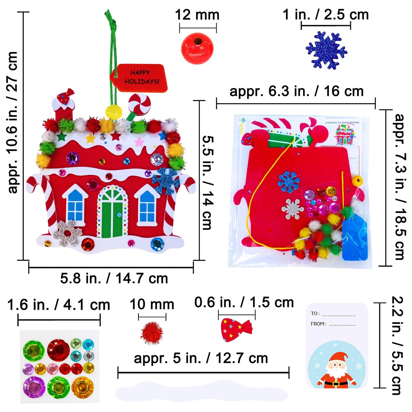 Winlyn 24 Sets Christmas Craft Kits Winter Crafts DIY Gingerbread House Ornaments Decorations Art Sets Festive Foam Stickers Holiday Arts and Crafts for Kids Home Classroom Activities Party Favors